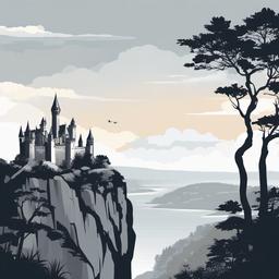 Castle sitting on a cliff edge clipart.  vector style illustration, white background