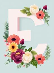 Letter 'E' with flowers surrounding it clipart.  vector style illustration, white background