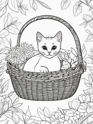 Kitty in a Basket Coloring Pages - Cozy Kitten Resting in a Basket  minimal black outline printable sheet, coloring page