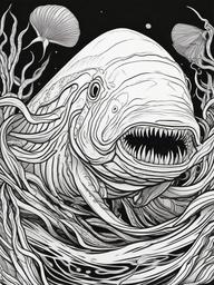 Colossal Squid Coloring Pages - Enormous Deep Sea Predator  black outline printable sheet, coloring page