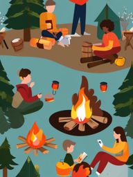 Campfire Stories clipart - Sharing stories around a campfire, ,vector color clipart,minimal