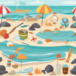 Beachcombing clipart - Collecting treasures along the shore, ,vector color clipart,minimal