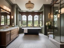 A master bathroom with vintage interior design incorporates a freestanding tub, retro fixtures, and vintage tiles that transform the space into a luxurious and timeless retreat.  