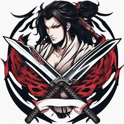 Demon Slayer Katana Tattoo-Bold and fierce tattoo featuring a Demon Slayer katana, perfect for fans of the anime series and Japanese aesthetics.  simple color tattoo,white background