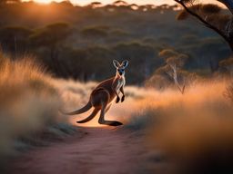 Cute Kangaroo Hopping in the Australian Bush 8k, cinematic, vivid colors