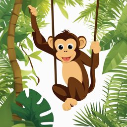 monkey clipart transparent background in a lush jungle - swinging through the trees. 