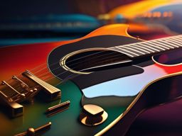 Musical Instruments - A collection of musical instruments, including a guitar and piano hyperrealistic, intricately detailed, color depth,splash art, concept art, mid shot, sharp focus, dramatic, 2/3 face angle, side light, colorful background
