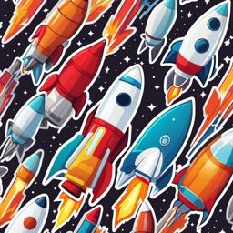 Rocket Sticker - Cartoon rocket launch, ,vector color sticker art,minimal