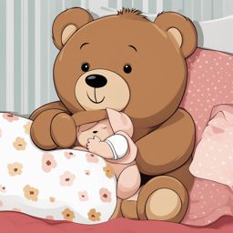 teddy bear clipart: snuggled with a child at bedtime. 