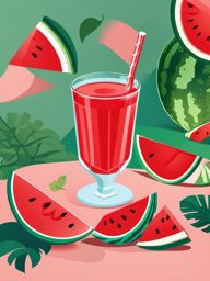 Watermelon Juice Clipart - A glass of fresh watermelon juice with a straw.  color vector clipart, minimal style