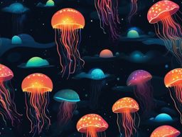 Glowing Jellyfish Clip Art - A bioluminescent jellyfish illuminating the dark sea,  color vector clipart, minimal style