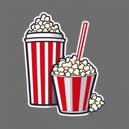 Popcorn and soda cup sticker- Movie night essentials, , sticker vector art, minimalist design