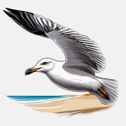 Seagull Tattoo - Seagull flying low over the sandy beach  color tattoo design, clean white background