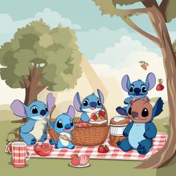 Stitch clipart - Stitch having a picnic with friends  color,minimalist,vector clipart