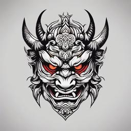 oni mask tattoo simple  simple color tattoo,white background,minimal