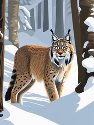 Lynx cartoon - Lynx stalking quietly through snowy woods  