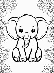 Kawaii Elephant Coloring Pages - Adorable Elephants with Big Ears  minimal black outline printable sheet, coloring page