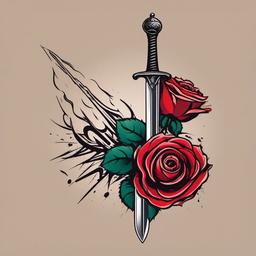 rose sword tattoo  simple vector color tattoo