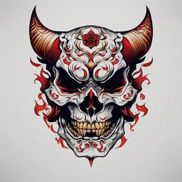 hannya skull tattoo  simple color tattoo,white background,minimal