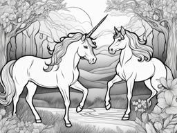 unicorn coloring pages - captivating unicorn mesmerizing a group of woodland creatures with a mesmerizing display of magic. 