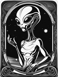 alien clipart black and white 