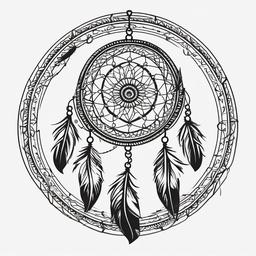 Indian Dream Catcher Tattoo - Tattoo inspired by Indian culture featuring a dream catcher.  simple vector tattoo,minimalist,white background