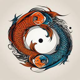 Koi Fish Tattoo Yin Yang-Bold and symbolic tattoo featuring a Yin and Yang symbol with Koi fish, capturing themes of balance and duality.  simple color vector tattoo