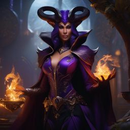 Syndra Nightshade, a tiefling warlock with an eldritch patron detailed matte painting, deep color, fantastical, intricate detail, splash screen, complementary colors, fantasy concept art, 8k resolution trending on artstation unreal engine 5