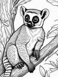 Lemur Coloring Pages - Wide Eyed Madagascar Tree Dweller  black outline printable coloring page