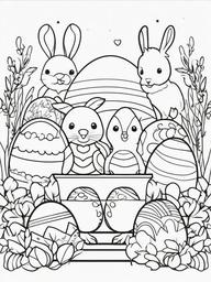 Easter Egg with Animal Friends Coloring Pages - Eggs Next to Cute Animal Friends  minimal black outline printable sheet, coloring page