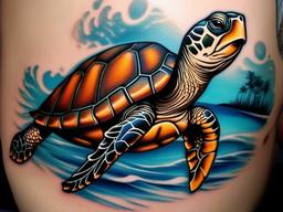 Beach Turtle Tattoo - Blend the serenity of the beach with the symbolism of a turtle in this tattoo that reflects the connection between land and sea.  