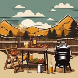 Beer clipart - outdoor barbecue with beer  vector clipart