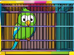 Parakeet Cartoon - Cartoon of parakeet in a colorful cage  