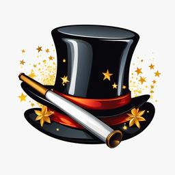 Top hat with a magic wand clipart.  vector style illustration, white background