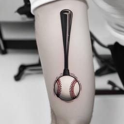 Baseball and Bat Tattoo-Sport-inspired tattoo featuring baseball and bat imagery.  simple color tattoo,white background