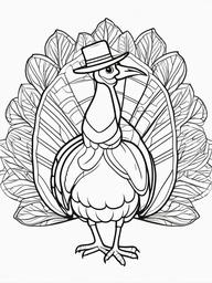 Turkey with Pilgrim Hat Coloring Pages - Festive Turkey Dressed for Thanksgiving  minimal black outline printable sheet, coloring page