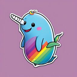 Rainbow Narwhal sticker- Magical Tusk Laughs, , sticker vector art, minimalist design