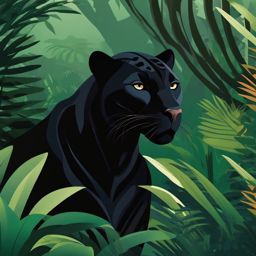 Black Panther Clip Art - A mysterious black panther in the jungle,  color vector clipart, minimal style