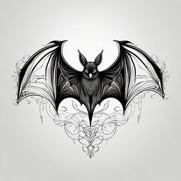 Tattoo of a Bat-Mystical and nocturnal creature, symbolizing mystery, rebirth, and the unseen.  simple color tattoo,white background