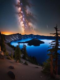 crater lake - imagine the serene night view of crater lake, the deepest lake in the usa, where its crystal-clear waters reflect the milky way and surrounding cliffs. 