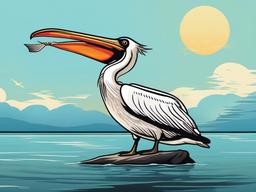 Pelican Cartoon - Cartoon of pelican with fish in beak  