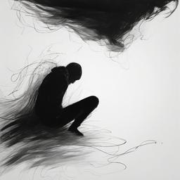 drawing of depression as a person sinking into darkness  minimal rough sketch scribbles,doodles,black and white