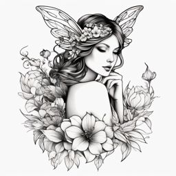 fairy on flower tattoo  simple color tattoo style,white background