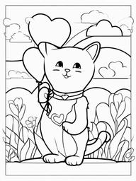 Kitty with Heart-Shaped Balloon Coloring Pages - Kitten Holding a Heart Balloon  minimal black outline printable sheet, coloring page