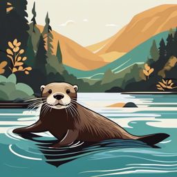 Otter Clip Art - A playful otter swimming in a river,  color vector clipart, minimal style