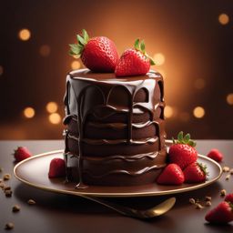 chocolate cake decoration with strawberrry intricate artwork masterpiece, ominous, matte painting movie poster, golden ratio, trending on cgsociety,  vibrant, production cinematic character render, ultra high quality model