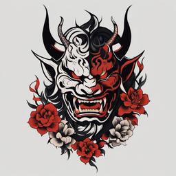 hannya and oni tattoo  simple color tattoo,white background,minimal