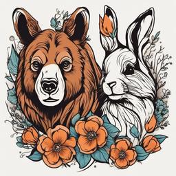 bear and bunny tattoo  simple vector color tattoo