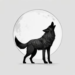 drawing of a wolf howling at the moon  minimal rough sketch scribbles,doodles,black and white