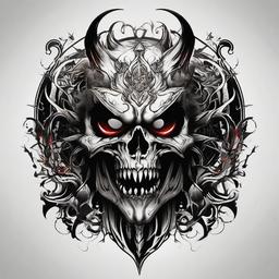Tattoo Demonic-Artistic and edgy tattoo design featuring demonic elements, capturing themes of darkness and rebellion.  simple color tattoo,white background